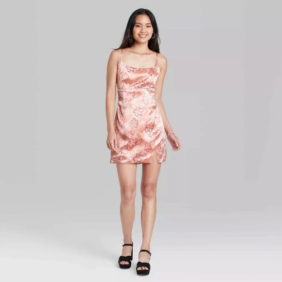 NWT Wild Fable Womens Notch Slip Dress Pink Floral - Picture 1 of 11
